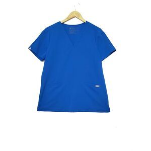 Figs Women's Style FW1100 Casma Technical Three Pocket Scrub Top‎ Blue Size M